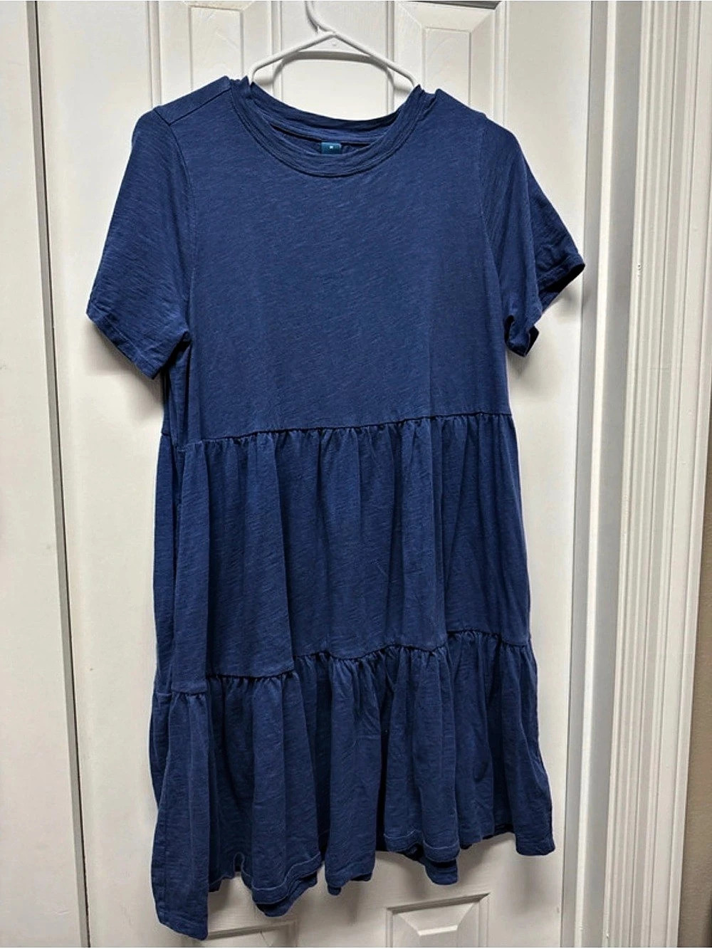 Old Navy Short-Sleeve Tiered Slub-Knit Mini Swing Dress Blue